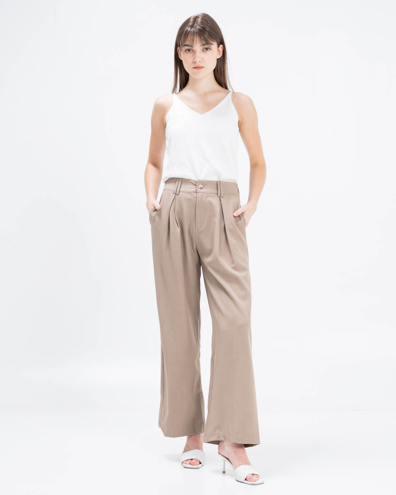 Lucas Wide Leg Taupe Pants – Celana Panjang Casual Wanita - 289982