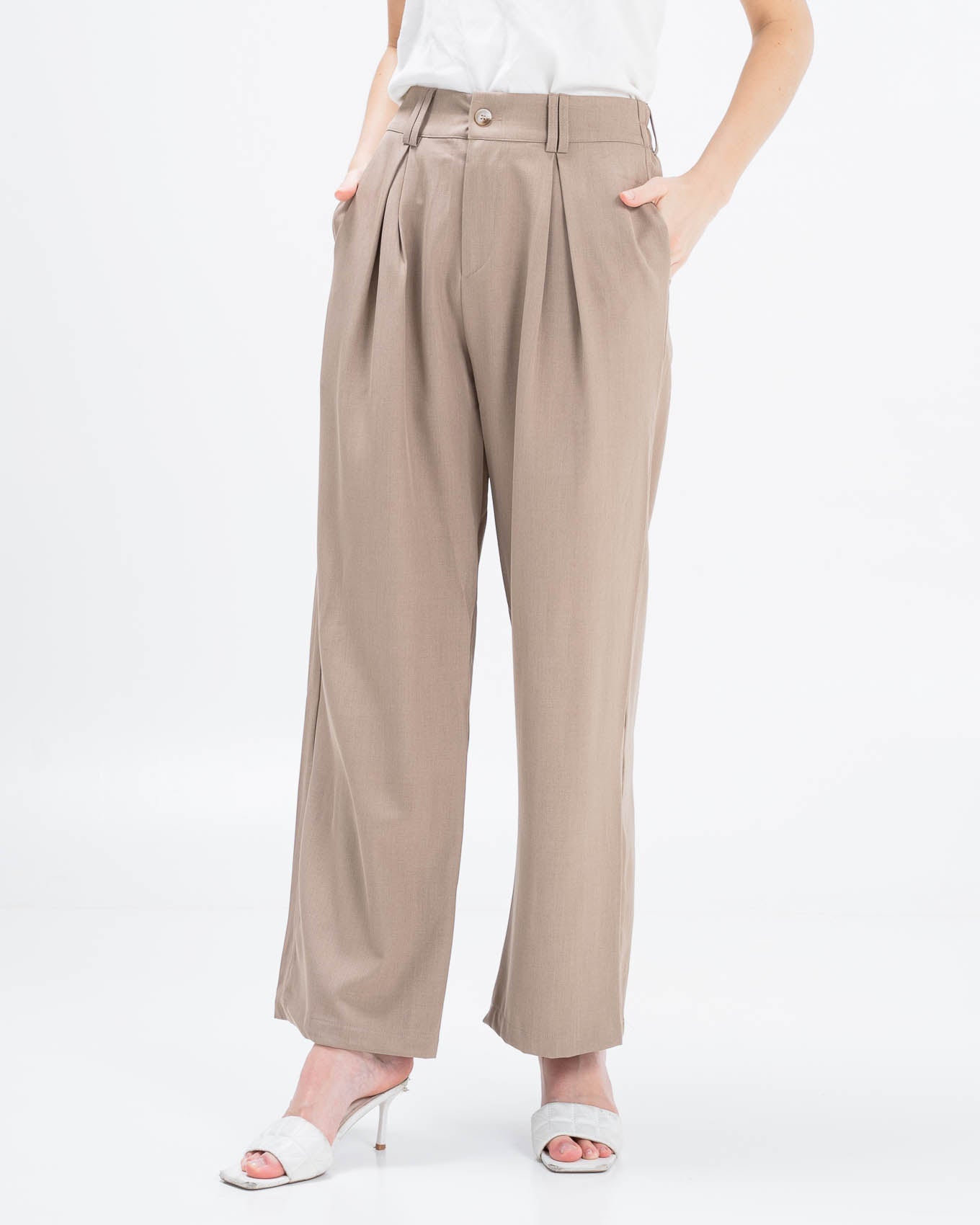 Lucas Wide Leg Taupe Pants – Celana Panjang Casual Wanita - 289982