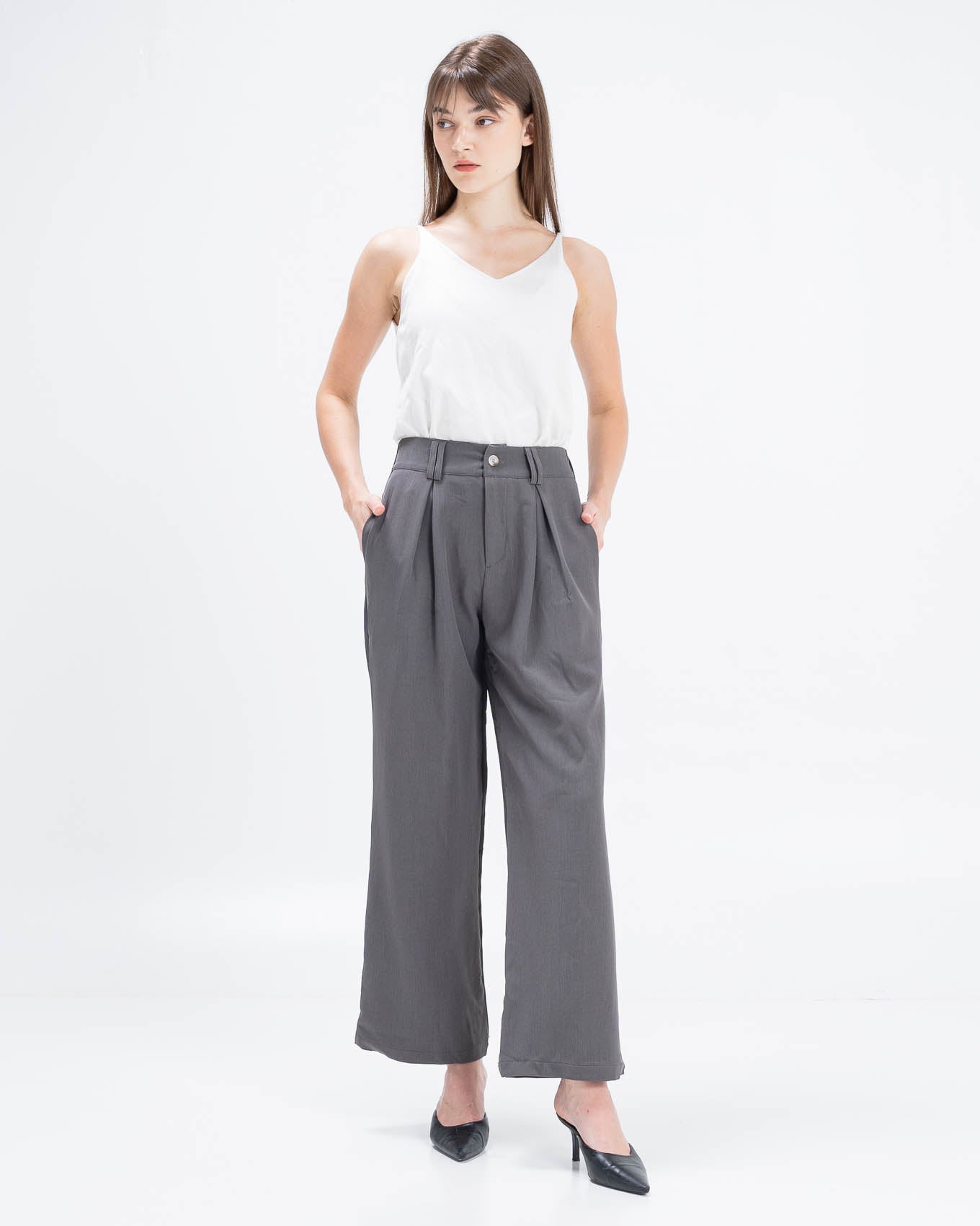 Lucas Wide Leg Grey Pants – Celana Panjang Casual Wanita - 289984