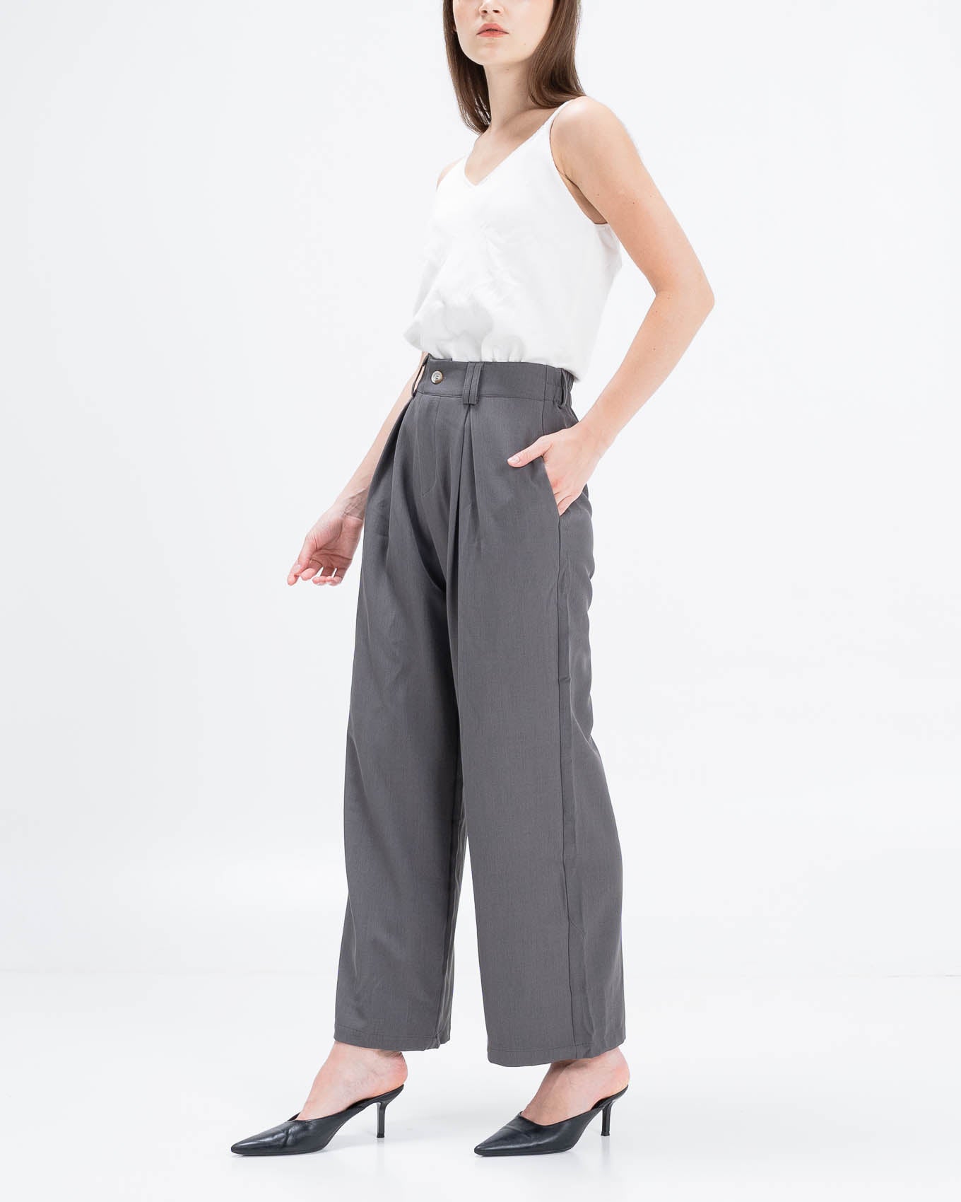 Lucas Wide Leg Grey Pants – Celana Panjang Casual Wanita - 289984