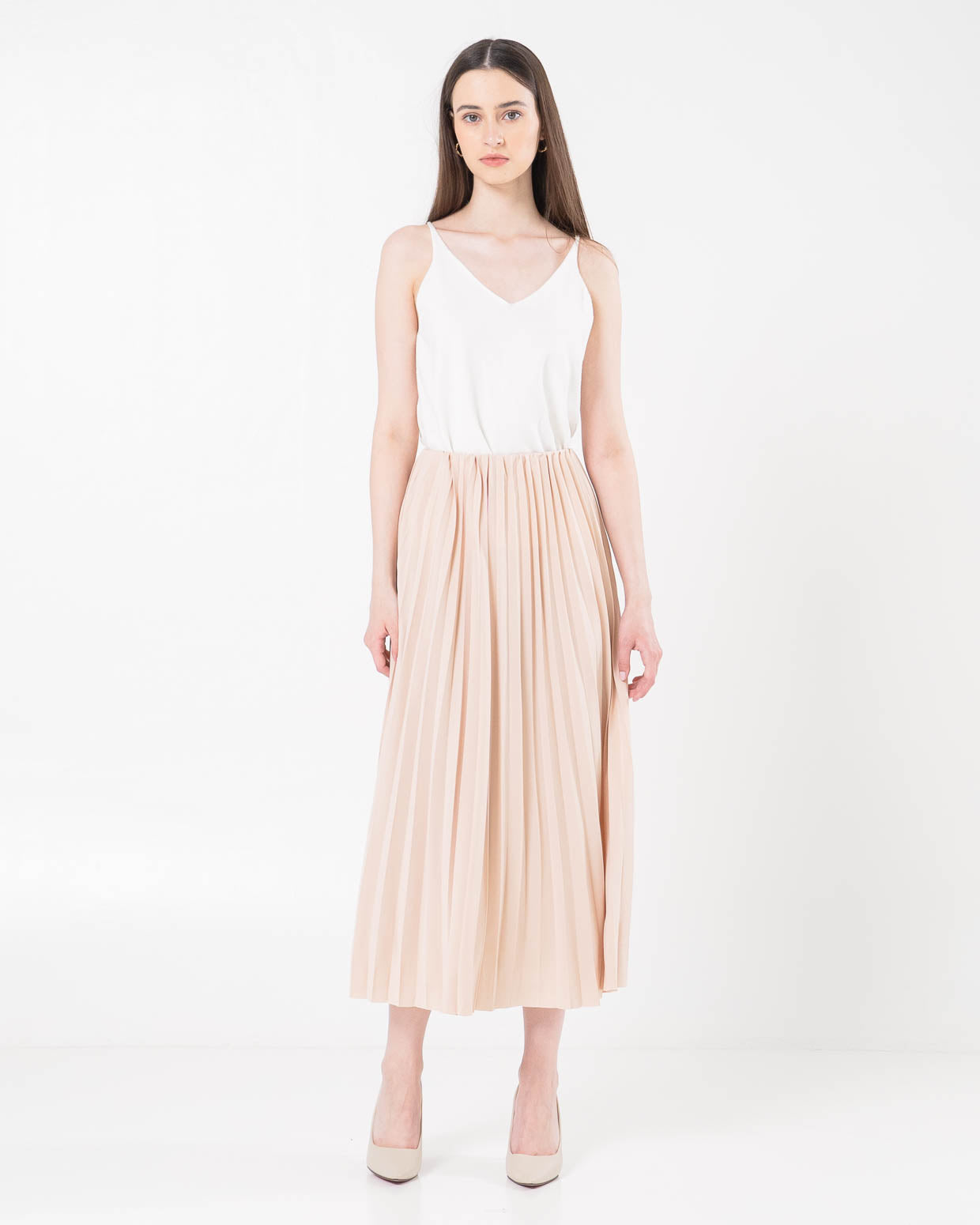 Linata Pleats Long Ivory Skirt – Rok Panjang Wanita - 289998