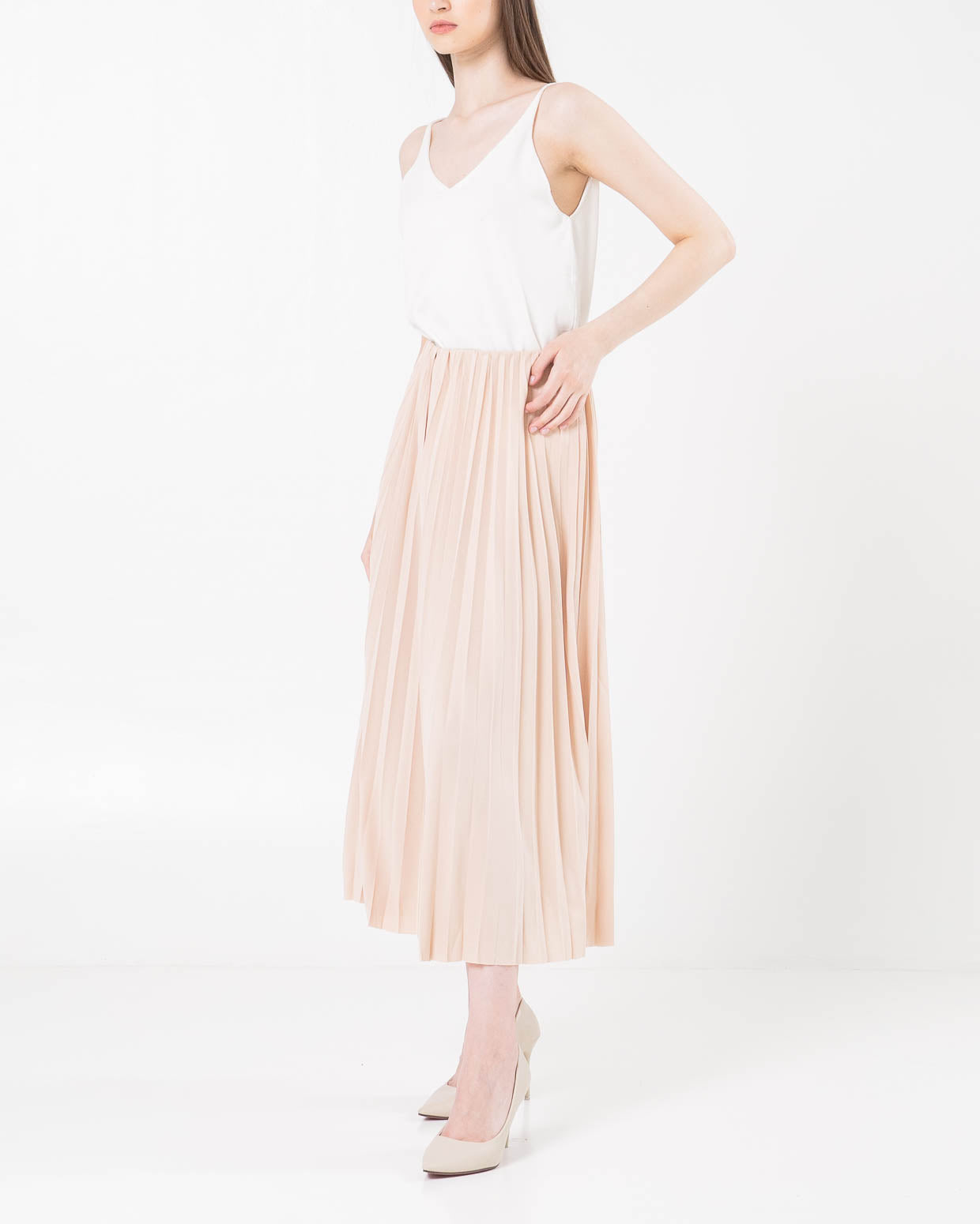 Linata Pleats Long Ivory Skirt – Rok Panjang Wanita - 289998