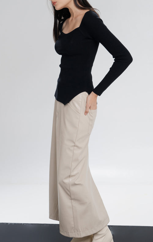 The Stage 32 Skirt Ivory -  Rok Midi Wanita Leather Slit Kekinian  - 290918