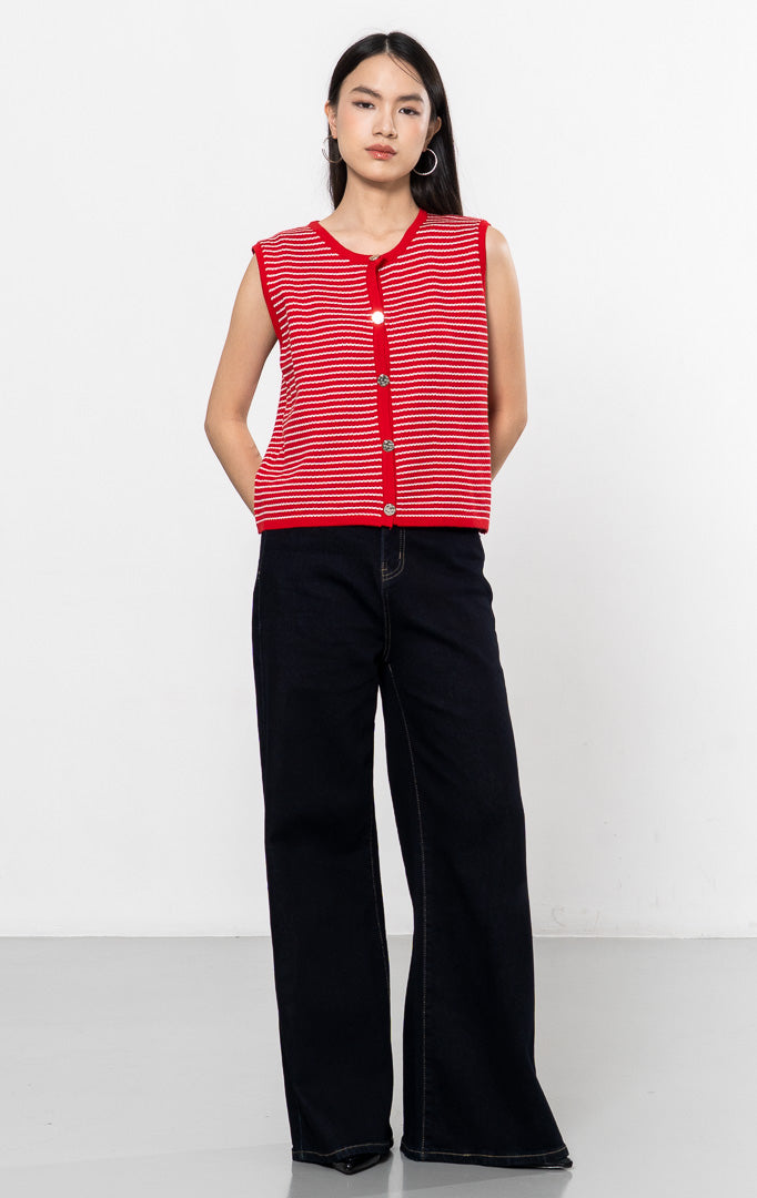 Hariette Vest Red Striped