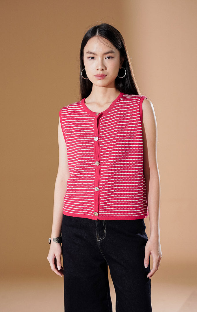 Hariette Vest Red Striped