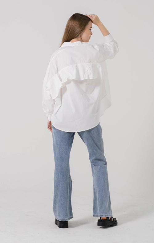 Dayle Ruffle Back  White Shirt - Baju Atasan Lengan Panjang