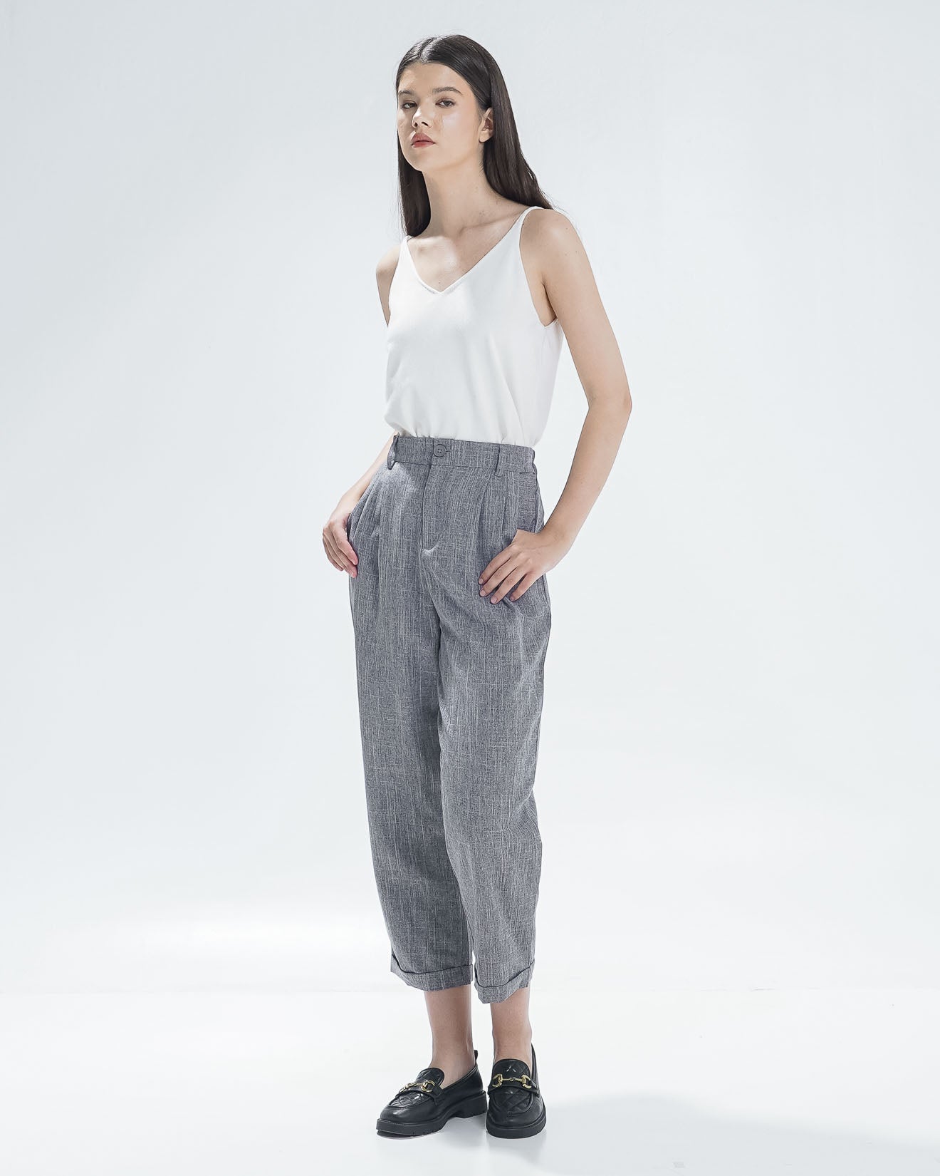 Davony Straight Grey Pants - Celana Formal Wanita - 620558