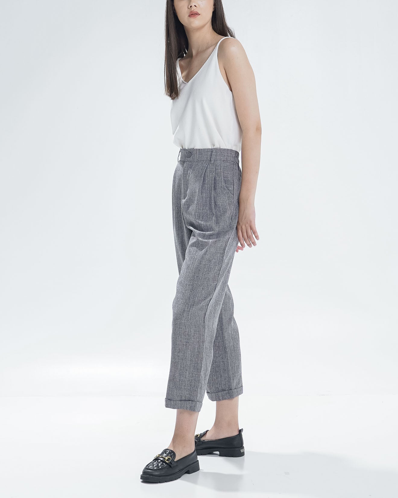 Davony Straight Grey Pants - Celana Formal Wanita - 620558