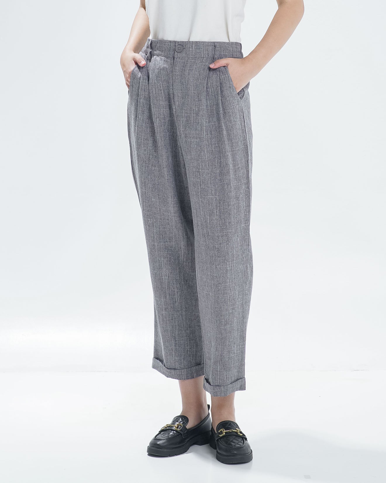 Davony Straight Grey Pants - Celana Formal Wanita - 620558