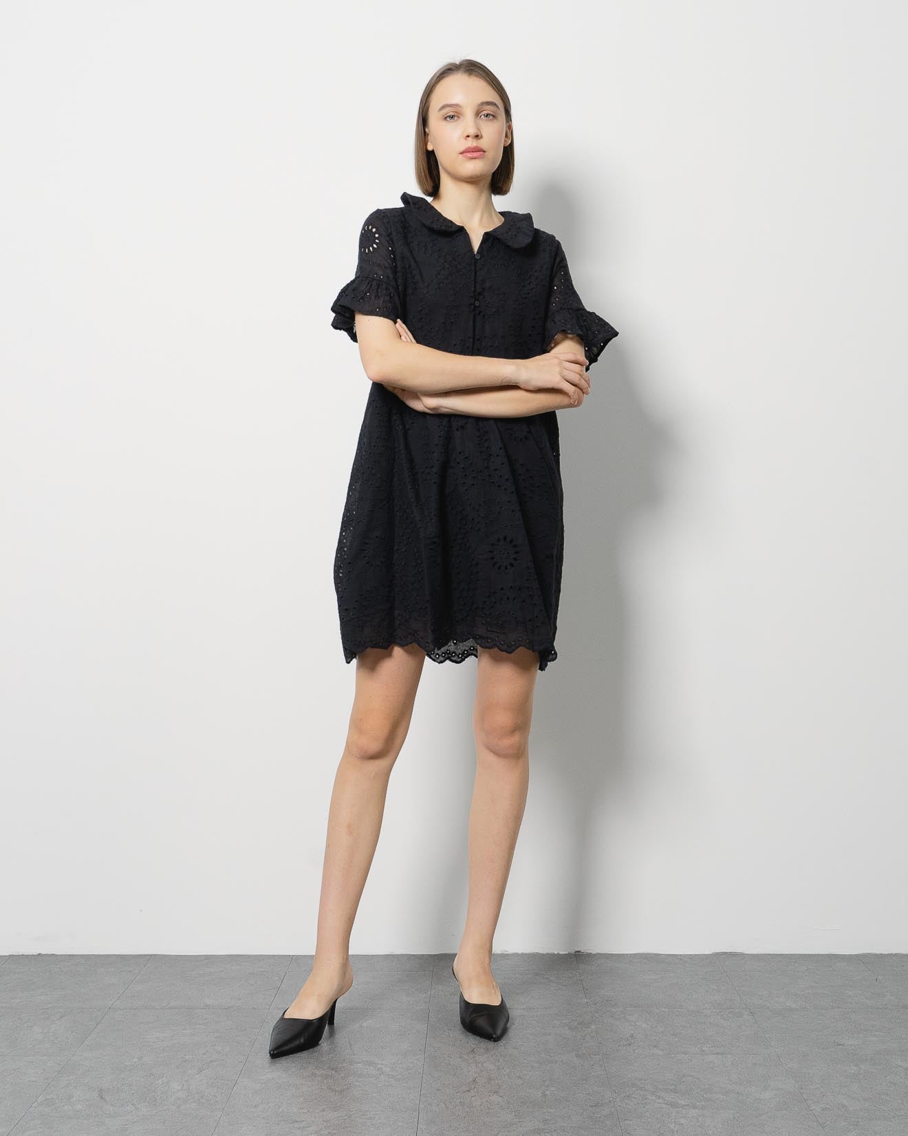 Miori Black Crochet Collar Dress – 786304