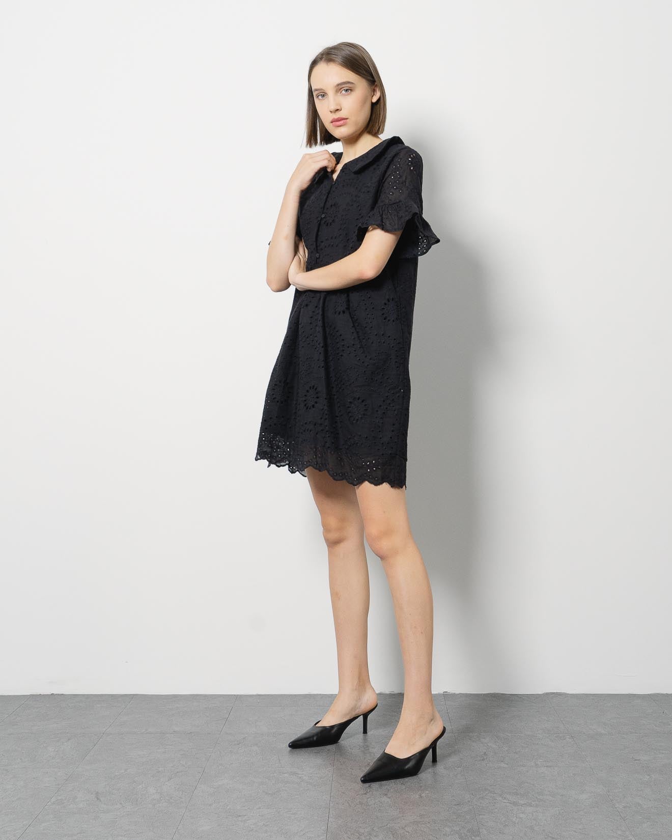 Miori Black Crochet Collar Dress – 786304