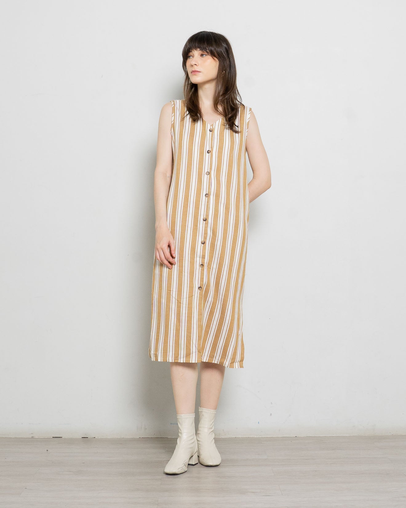 Freja Stripe Sleeveless Brown Dress – 786334