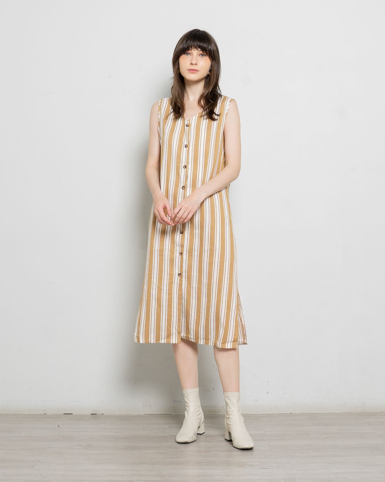 Freja Stripe Sleeveless Brown Dress – 786334