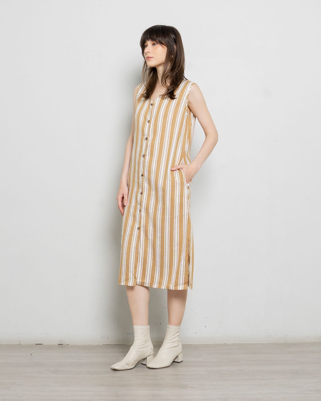 Freja Stripe Sleeveless Brown Dress – 786334