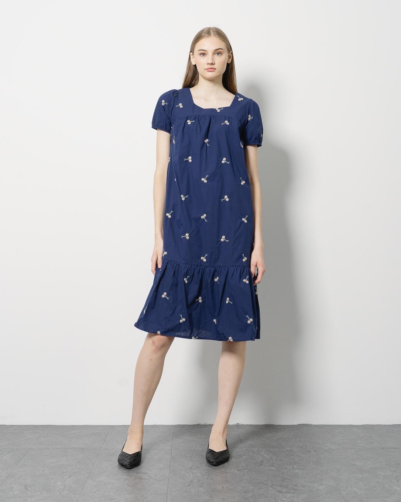 Sunny Navy Embroidery Ruffle Dress – 786902