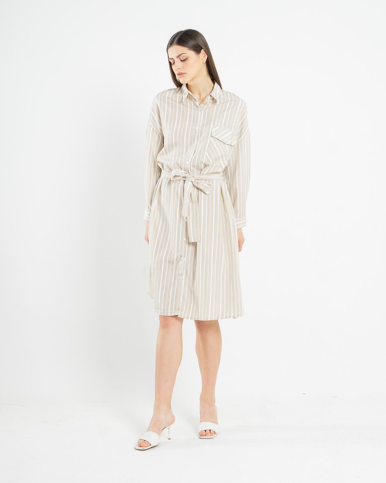 Jenisa Striped Shirt Brown Dress – 786916