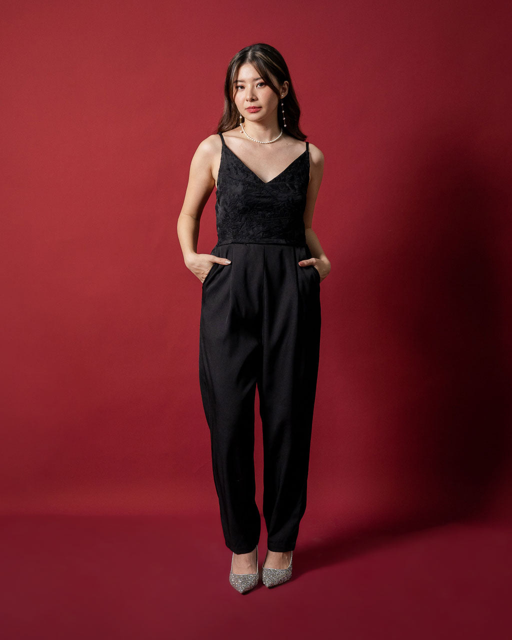 CNY Calendula Embroidery Black Jumpsuit – 786932