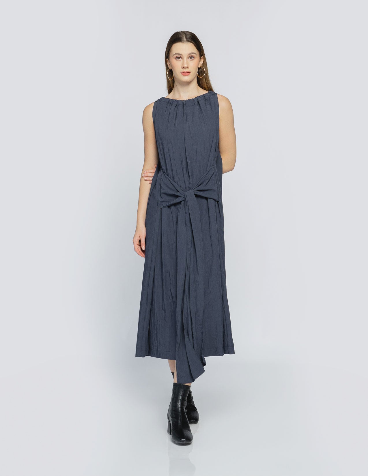 Laurent Sash Tie Midi Navy Dress - 787935