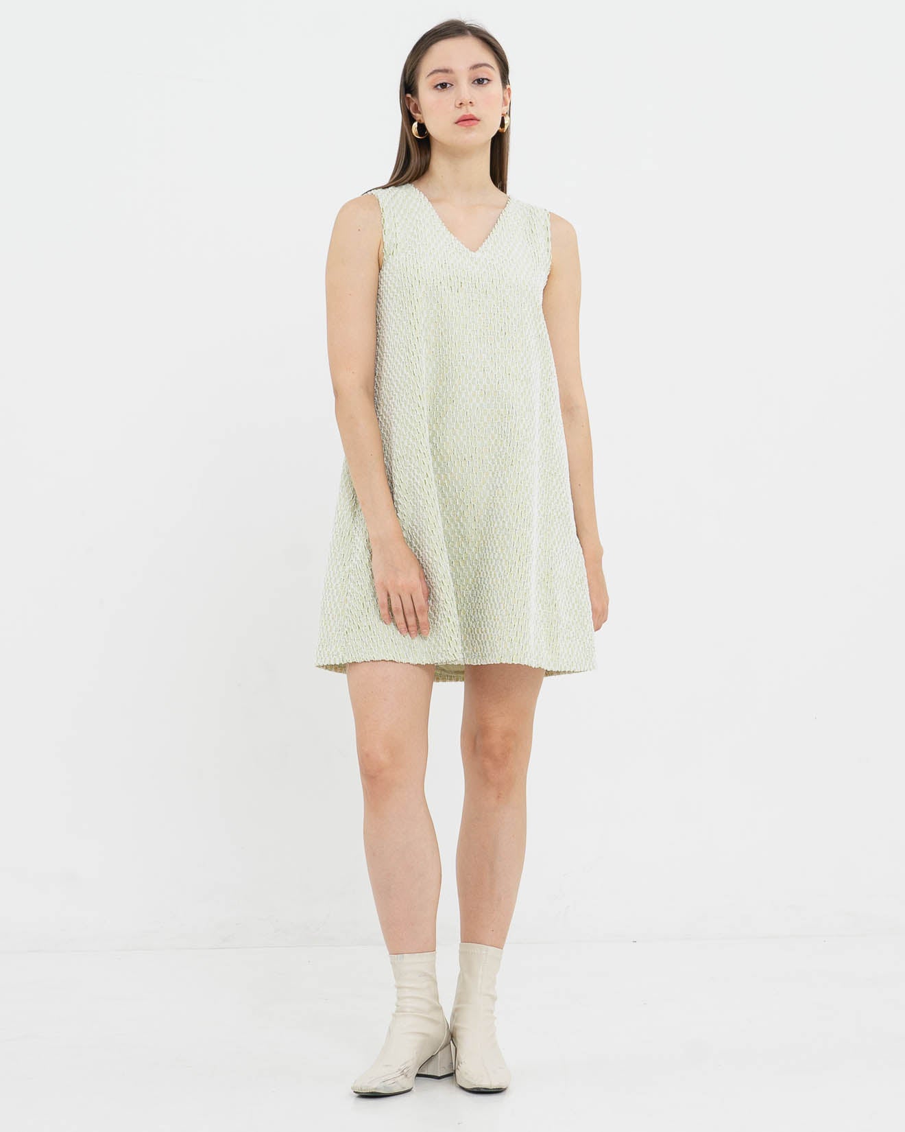 Pamela Textured Sleeveless Lime Dress – Dress Wanita Casual - 788224