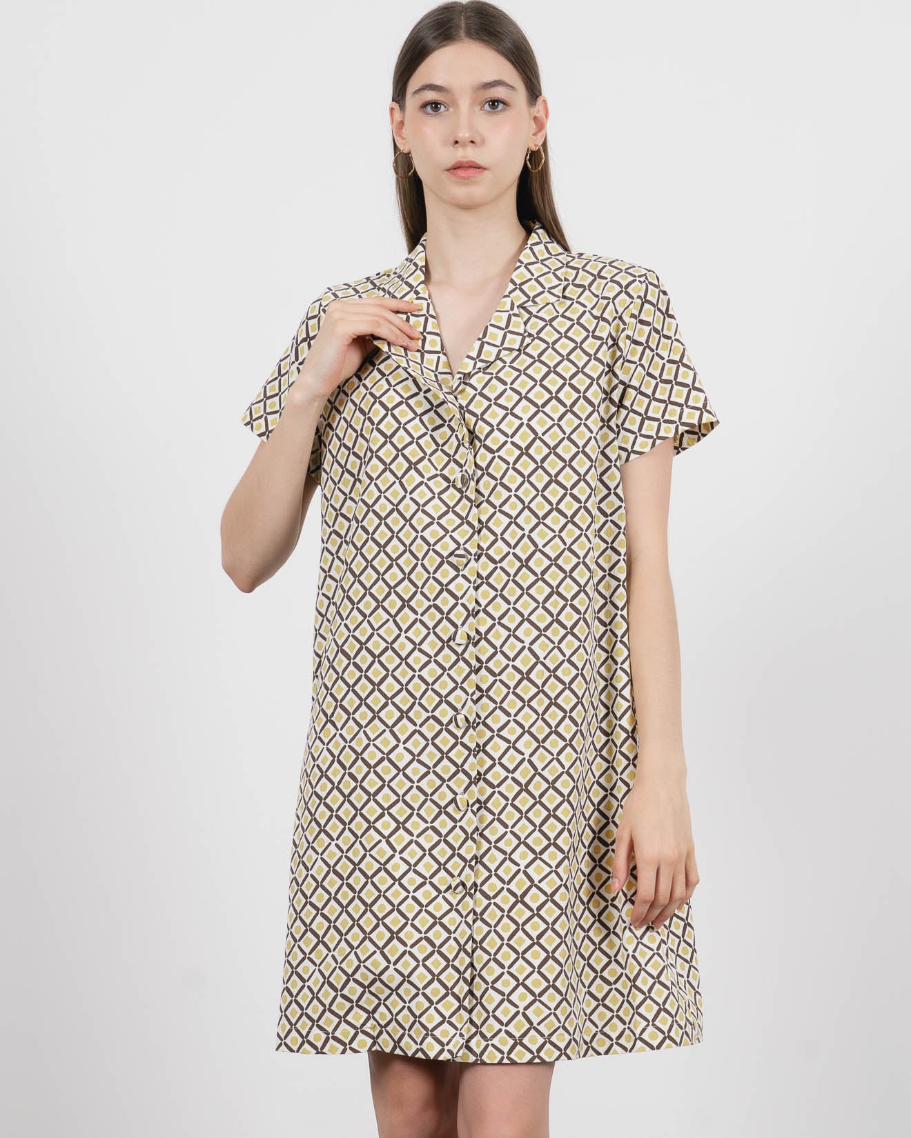 Stevy Printed Oversized Collar Brown Dress – 788324