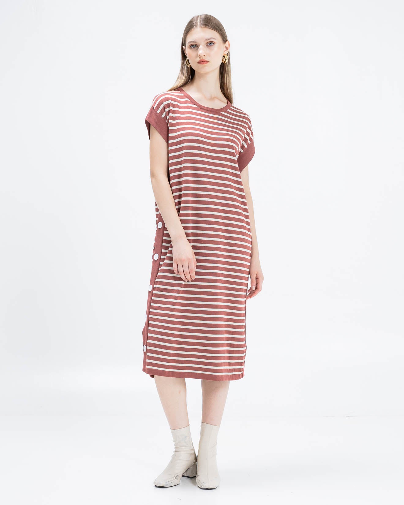 Gillian Side Button Knit Brick Dress – Dress Casual Wanita - 789330