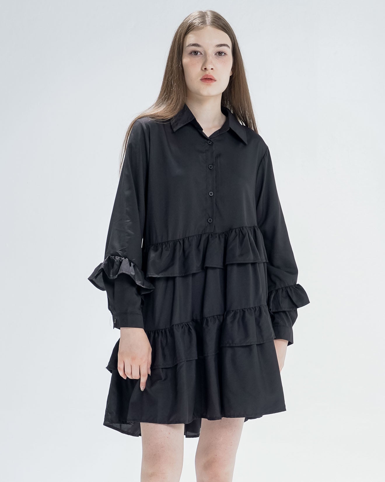 Alezia Ruffle Black Dress – Gaun Wanita Casual - 789906