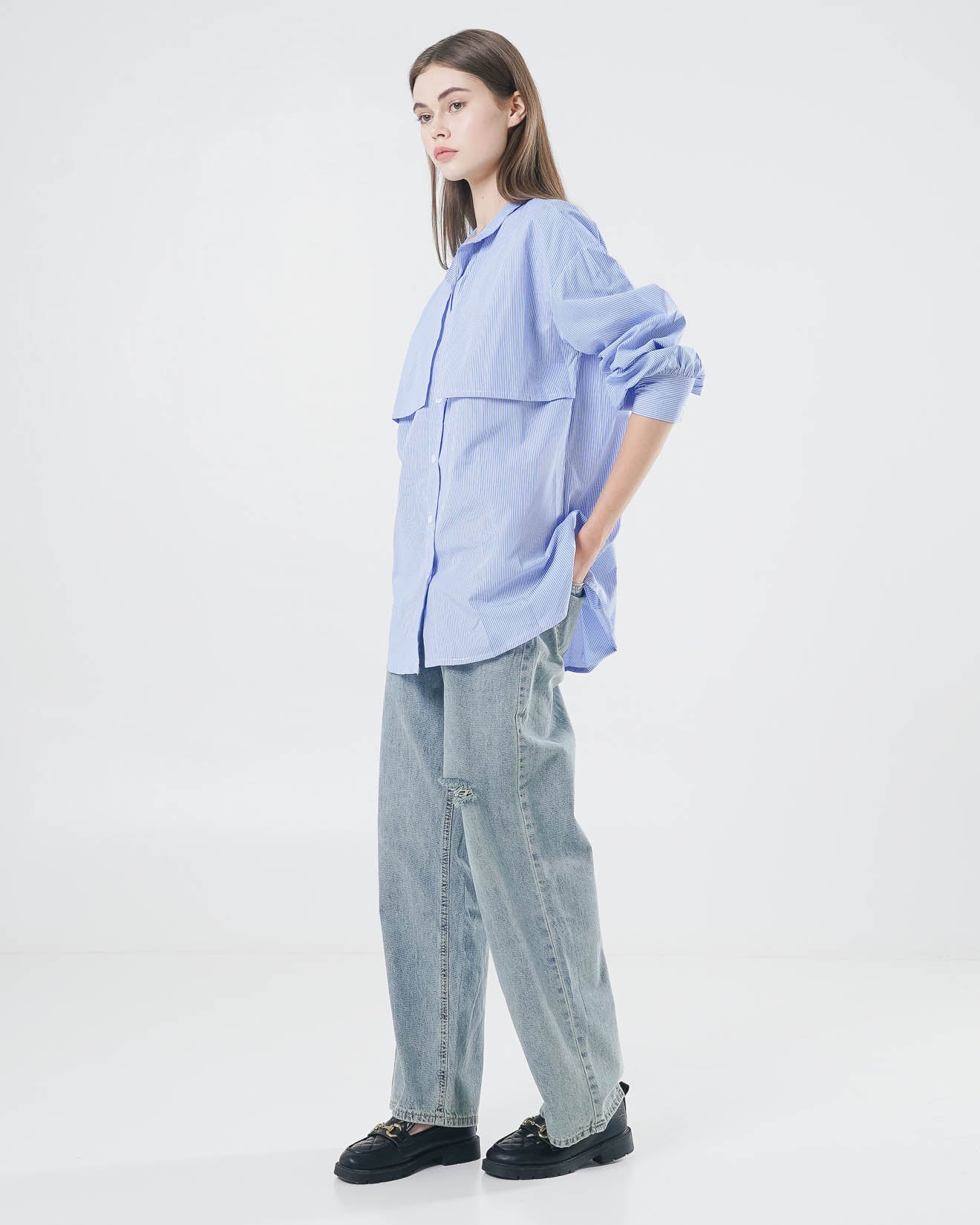 Gleen Oversized Striped Blue Shirt – Kemeja Lengan Panjang Wanita ( Hijab Friendly )