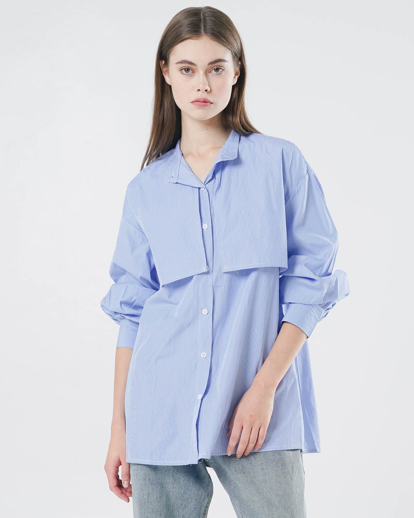 Gleen Oversized Striped Blue Shirt – Kemeja Lengan Panjang Wanita ( Hijab Friendly )