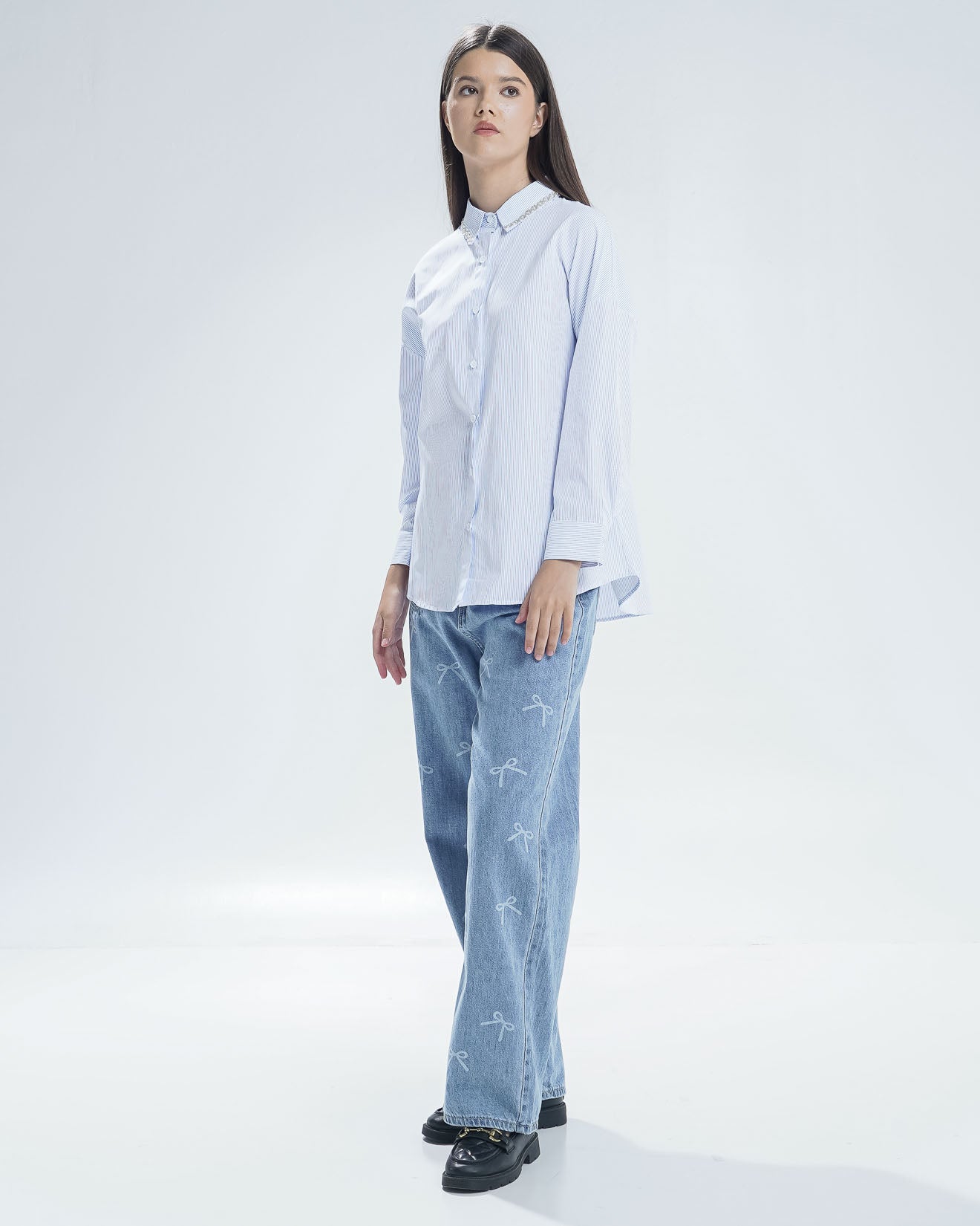 Joselle Oversize Shirt Blue - Baju Atasan Wanita Lengan Panjang Hijab Friendly