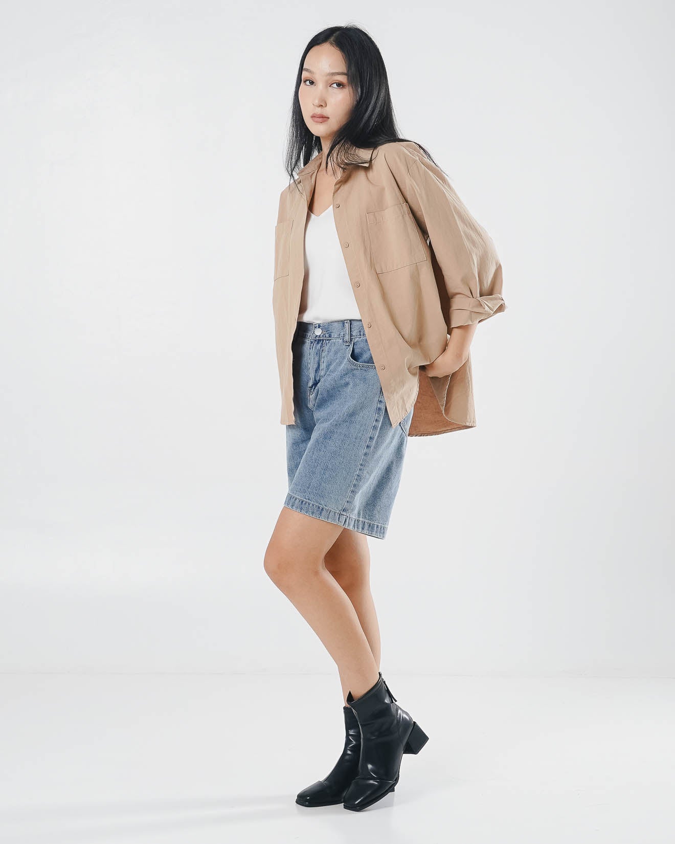 Baline Oversized Pockets Shirt Brown - Kemeja Wanita Lengan Panjang