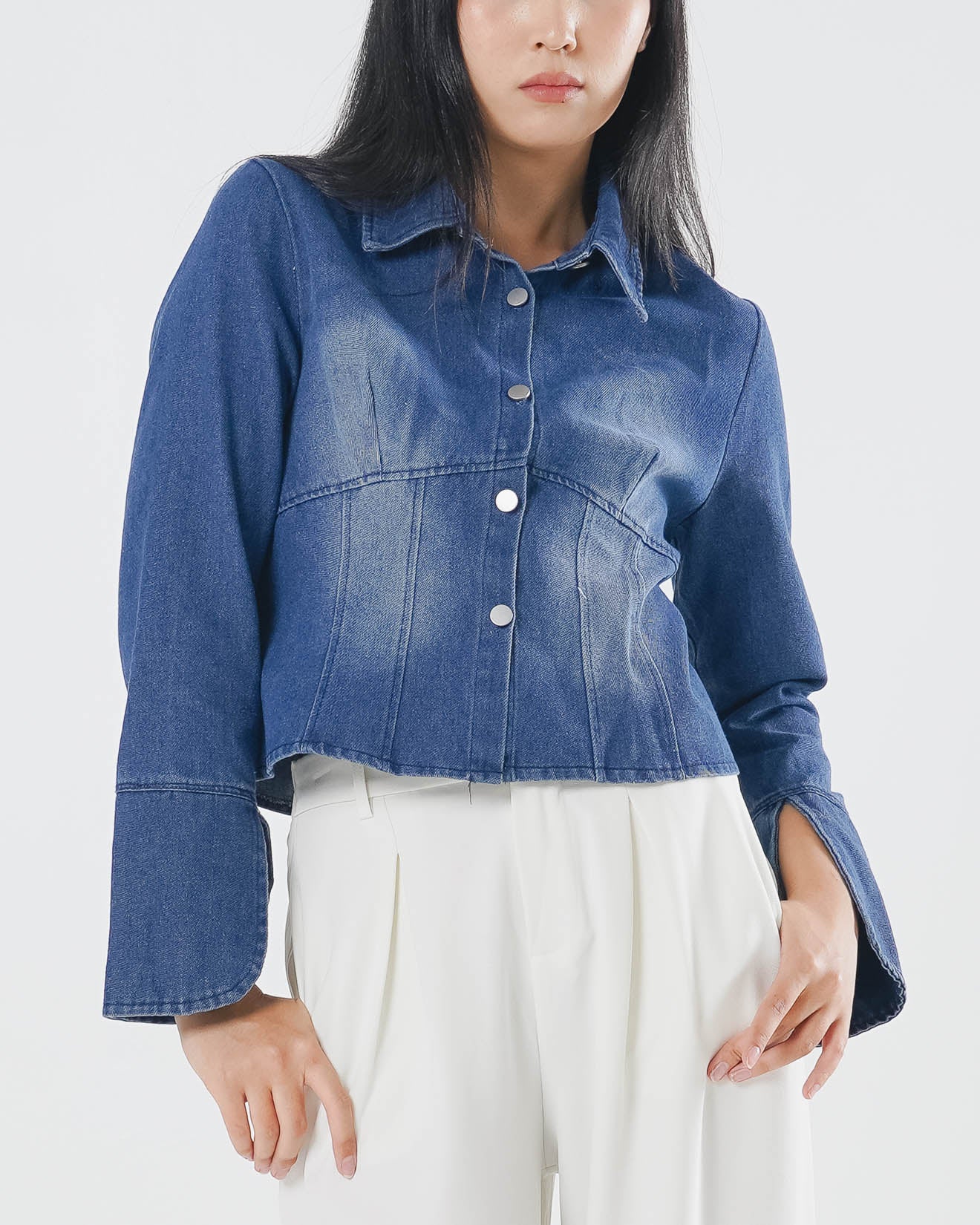 Tatum Fitted Denim Top Denim - Baju Atasan Kemeja Casual Wanita