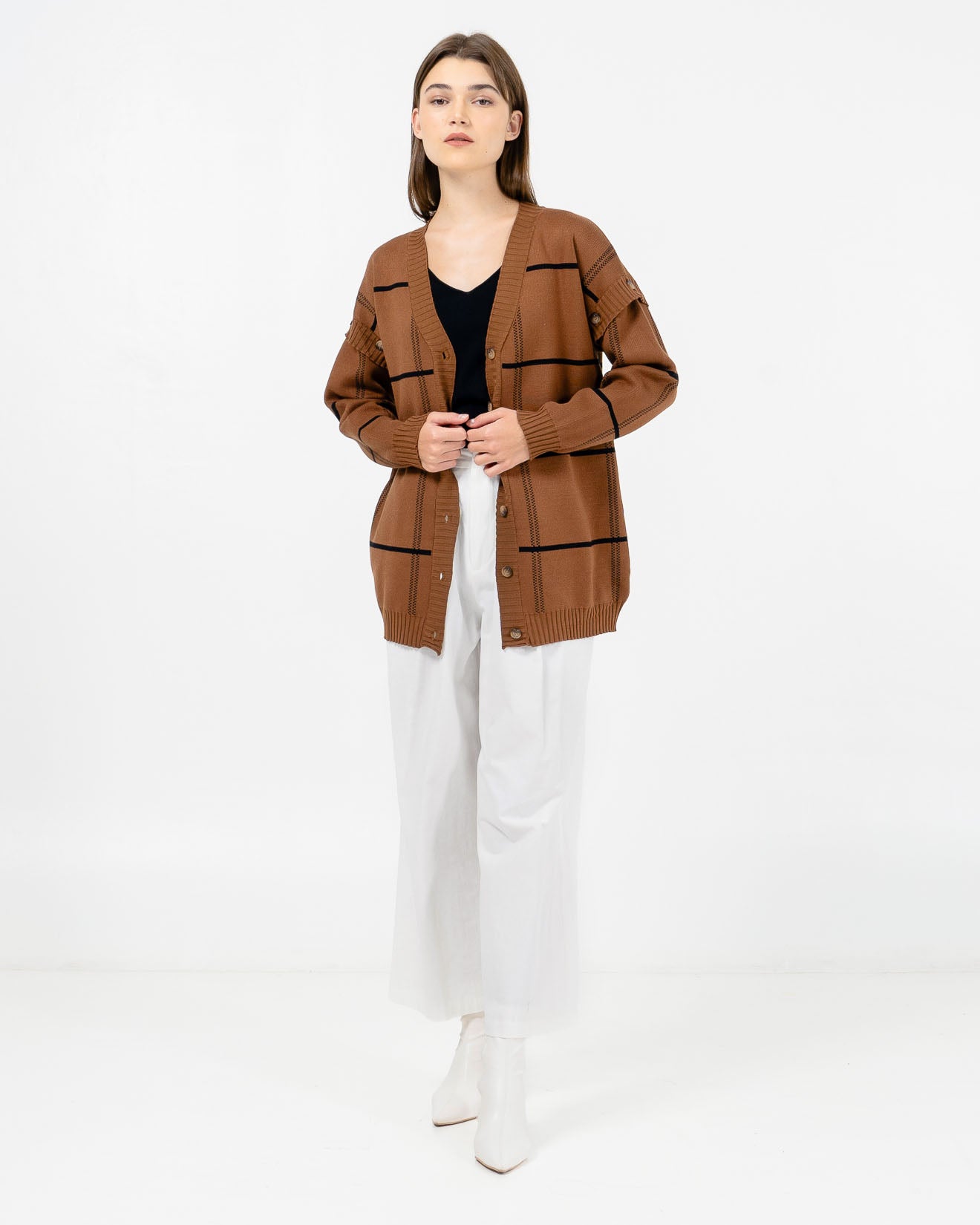 Alan Detachable Brown Cardigan – Outer Knit Wanita