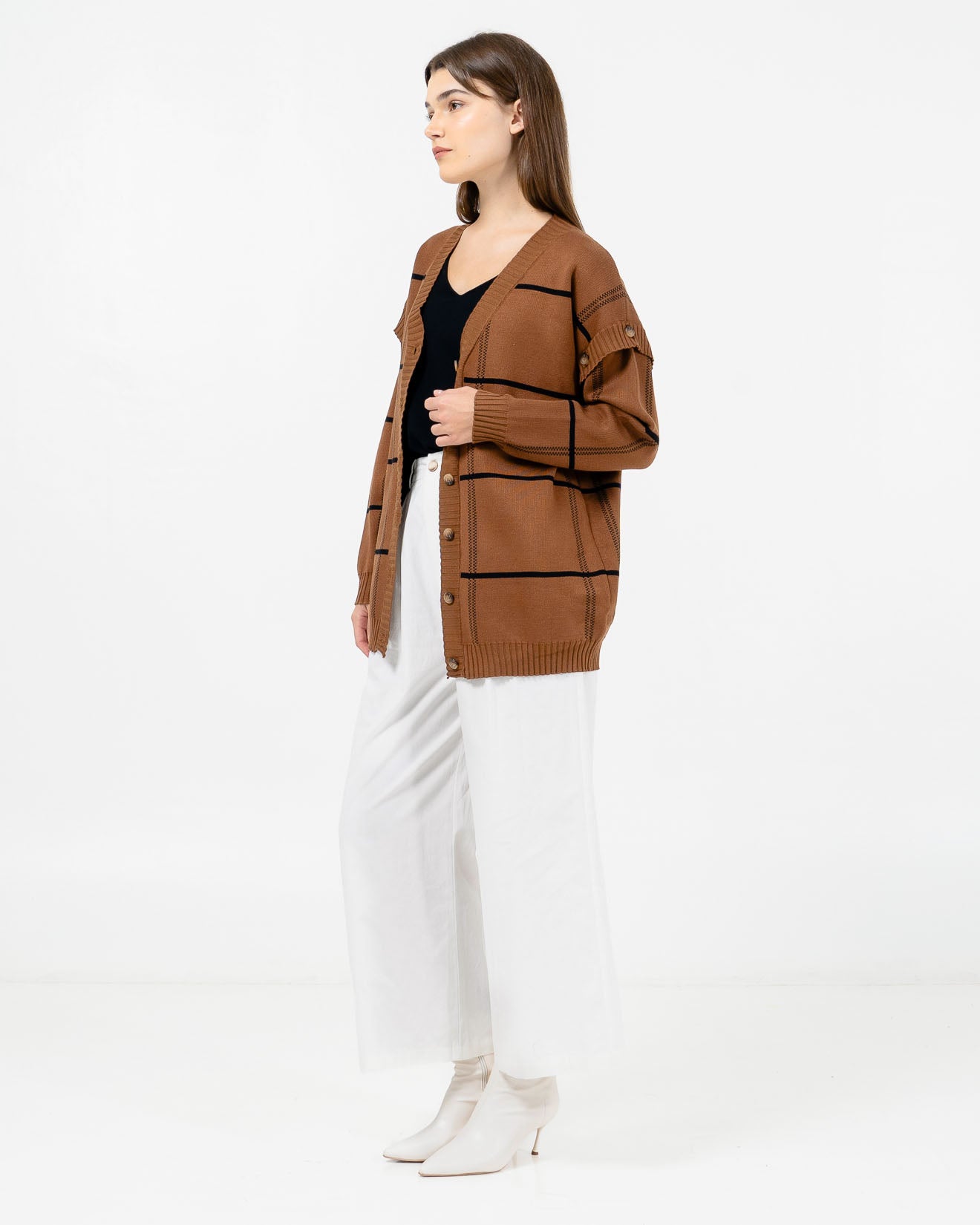 Alan Detachable Brown Cardigan – Outer Knit Wanita