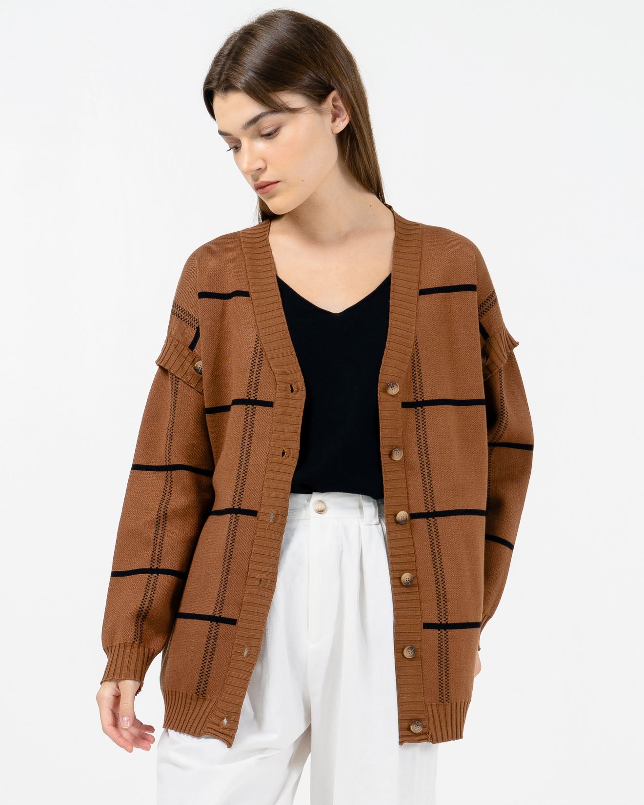 Alan Detachable Brown Cardigan – Outer Knit Wanita