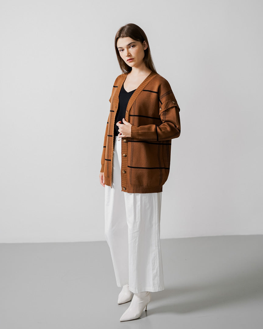 Alan Detachable Brown Cardigan – Outer Knit Wanita