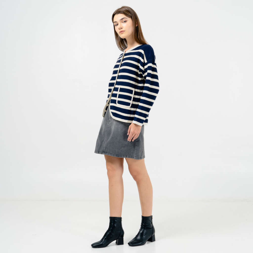 Larina Striped Navy Cardigan (RESTOCK) – Outer Knit Wanita Kekinian