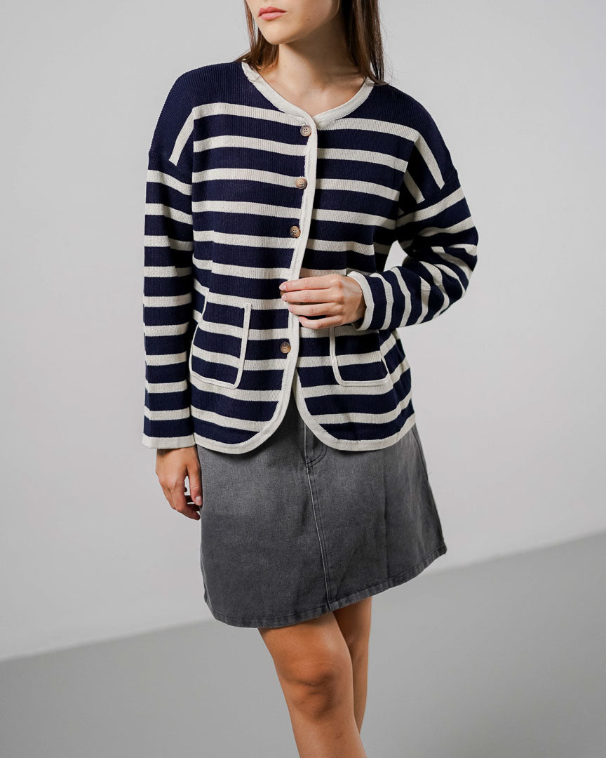 Larina Striped Navy Cardigan (RESTOCK) – Outer Knit Wanita Kekinian