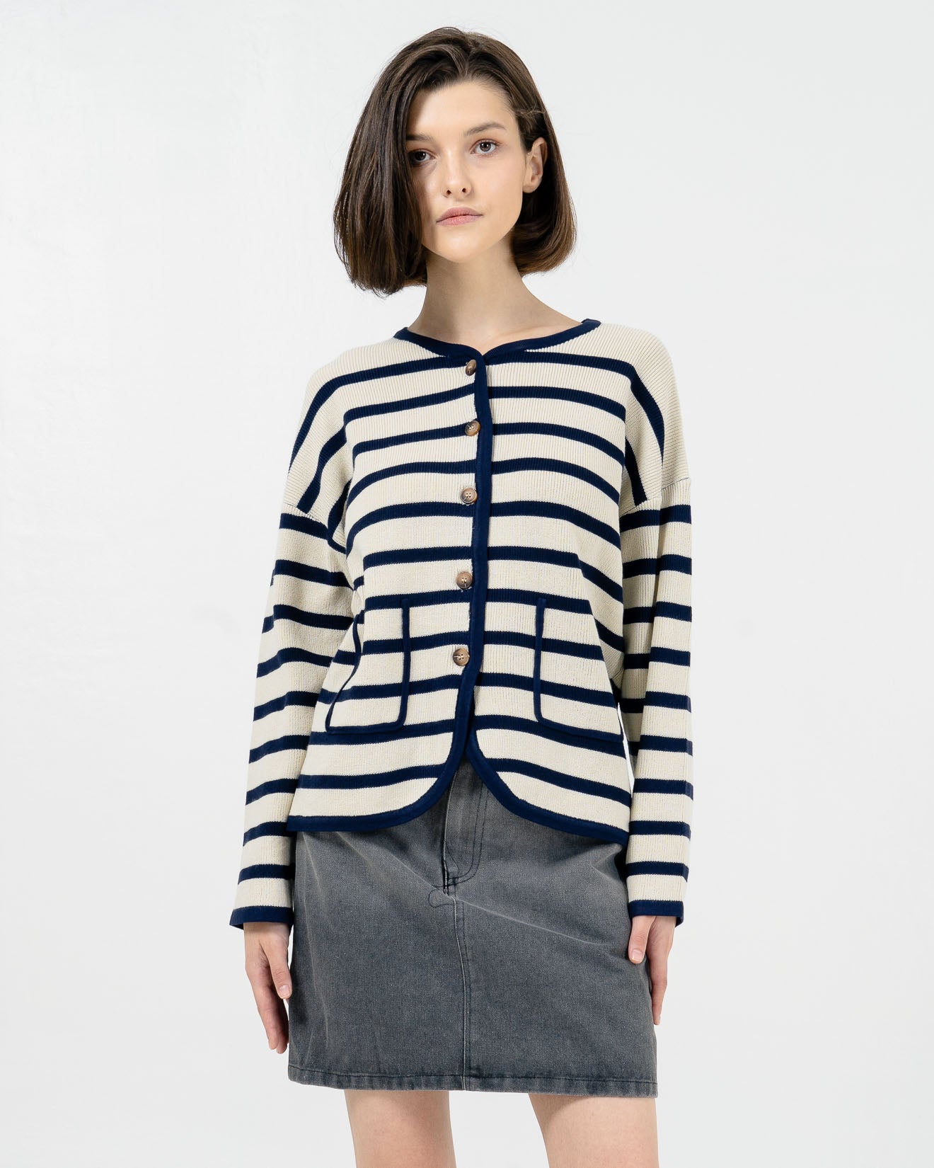 Larina Striped Ivory Cardigan (RESTOCK) – Outer Knit Wanita