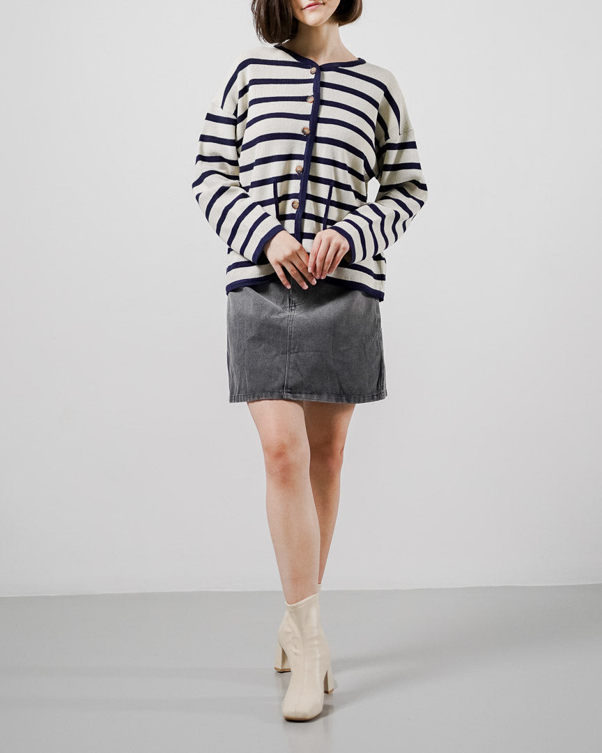 Larina Striped Ivory Cardigan (RESTOCK) – Outer Knit Wanita