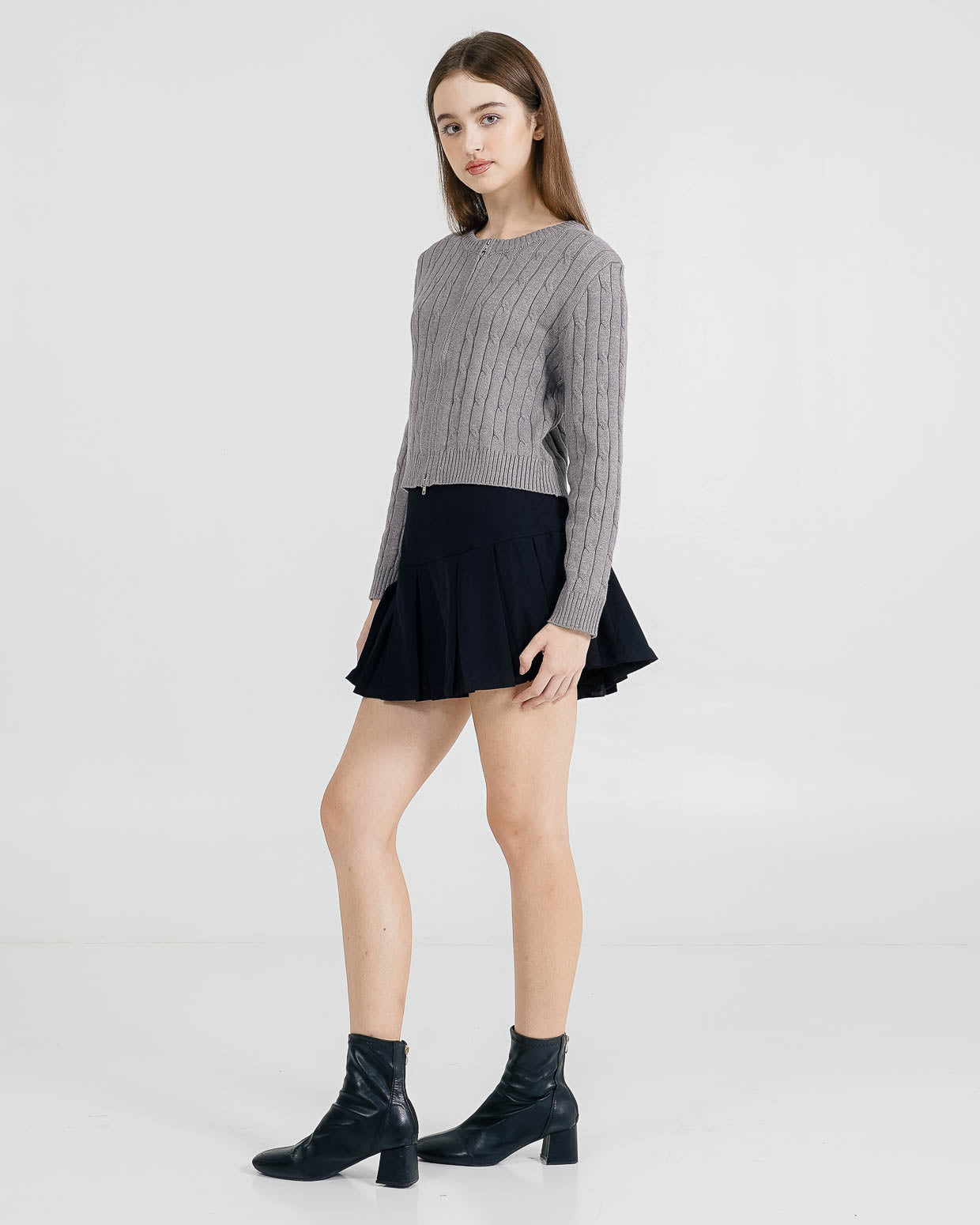 Abilene Cable Zipper Knit Grey Top – Baju Atasan Wanita Lengan Panjang