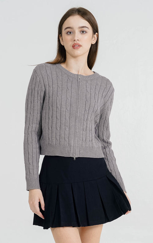 Abilene Cable Zipper Knit Grey Top – Baju Atasan Wanita Lengan Panjang