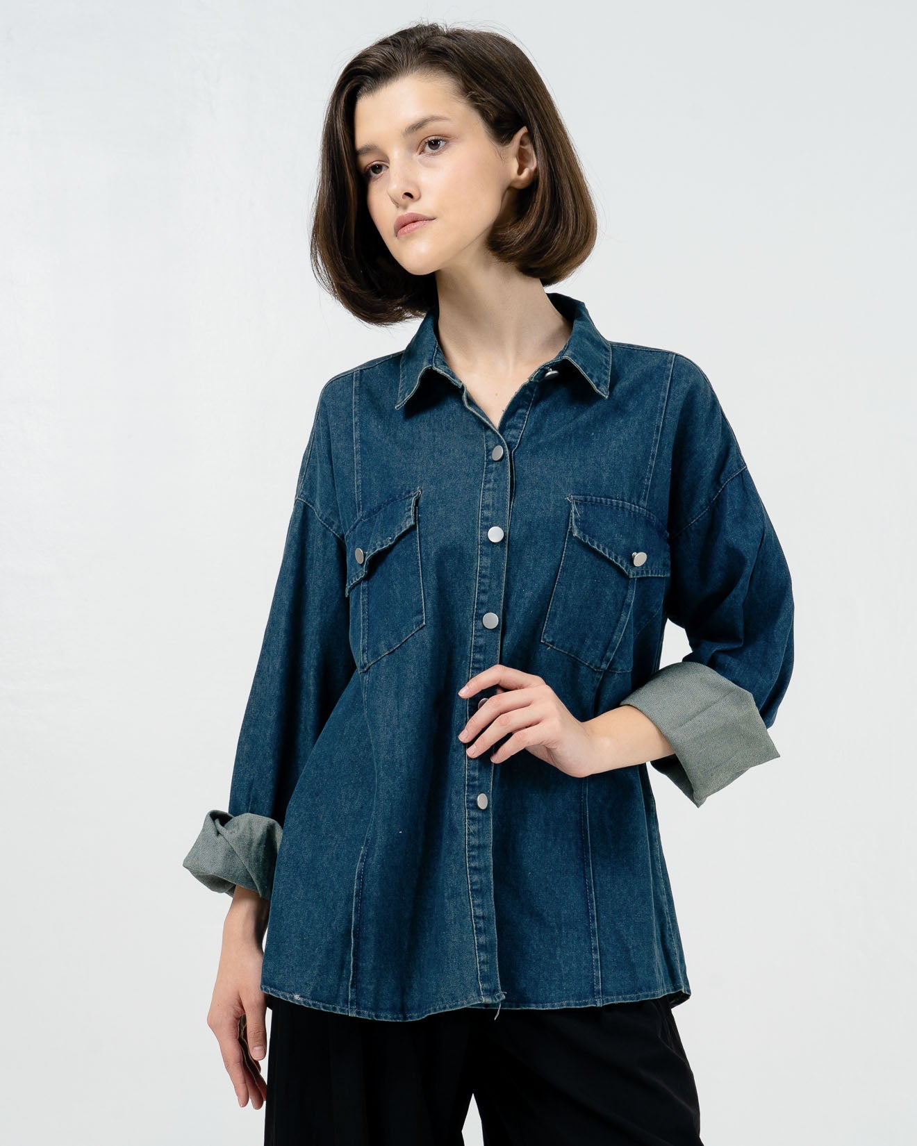 keshi Dark Denim Shirt – Baju Atasan Casual Wanita ( RESTOCK )