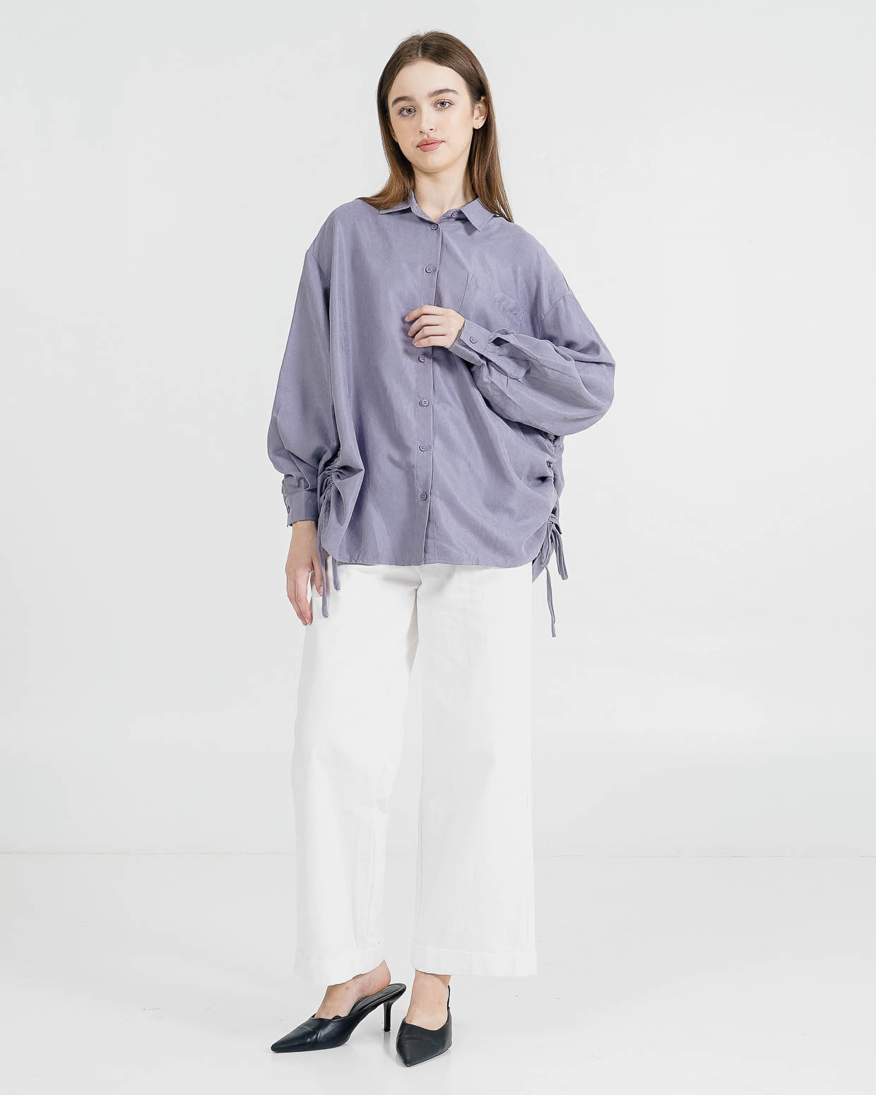 Aeron Oversized Drawstring Grey Shirt - Atasan Wanita Lengan Panjang