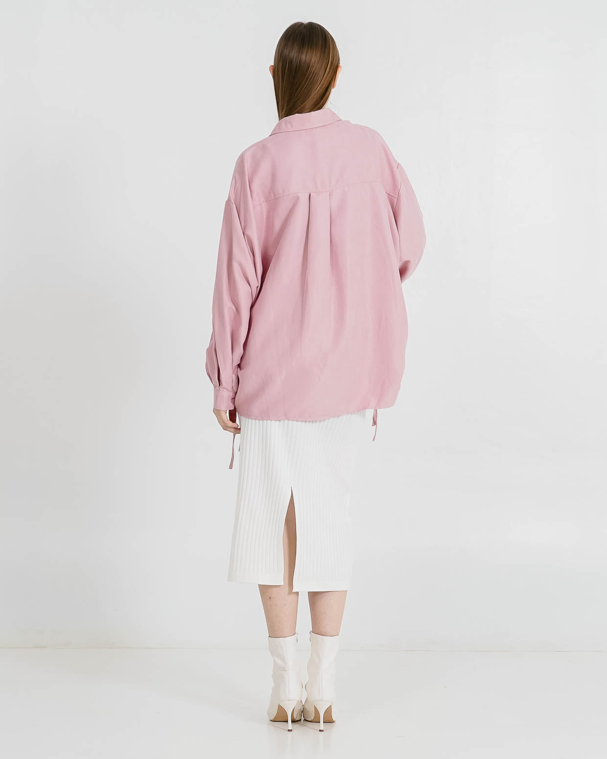 Aeron Oversized Drawstring Pink Shirt – Baju Atasan Wanita Lengan Panjang