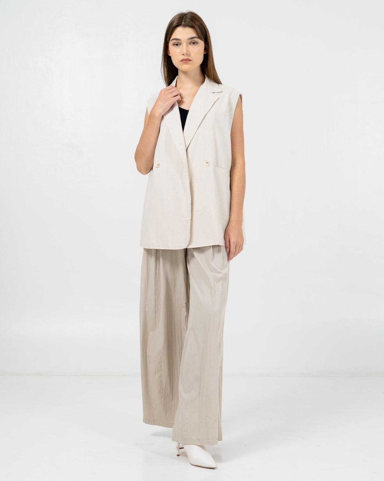 Bertily Oversized Linen Ivory Vest – Baju Atasan Vest wanita