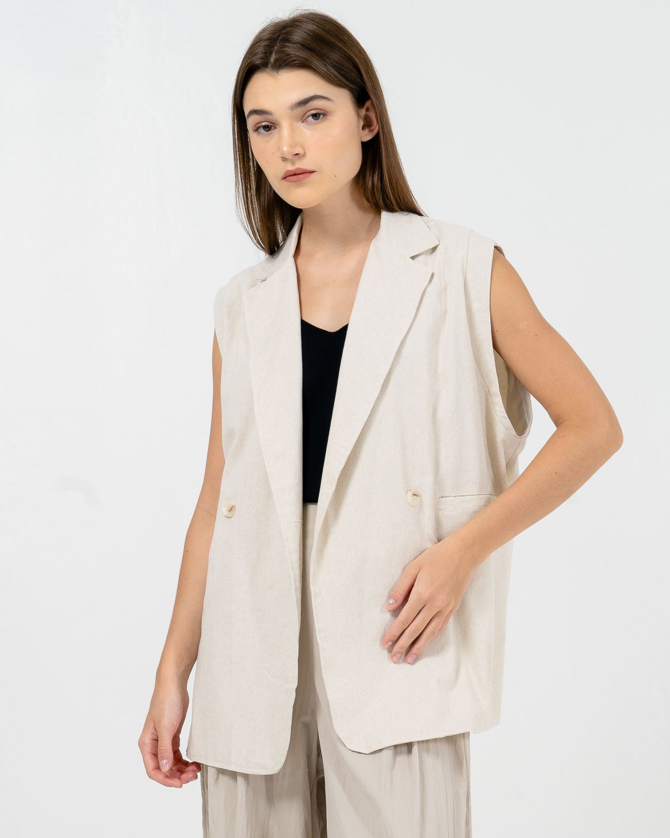 Bertily Oversized Linen Ivory Vest – Baju Atasan Vest wanita