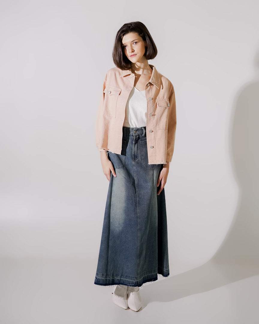 Marlo Crop Double Pockets Pink Outer - Cardigan Wanita Lengan Panjang