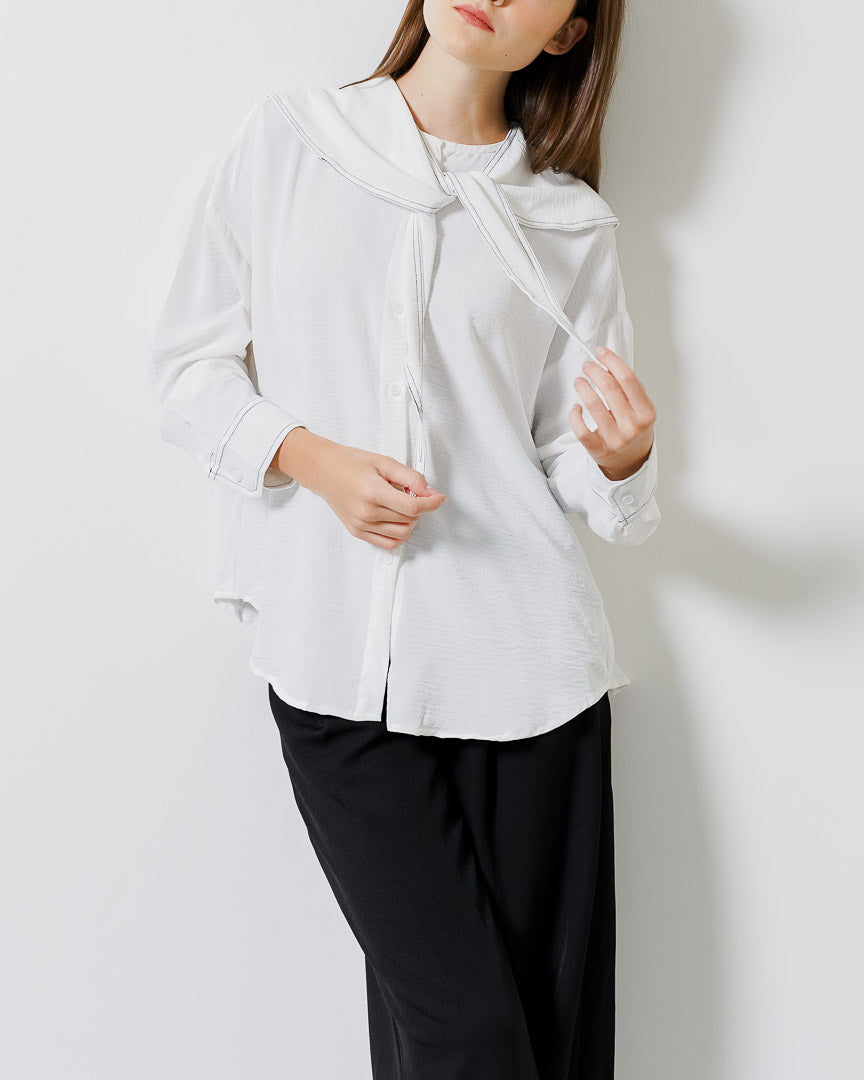 Elaine Collar White Blouse – Baju Atasan Wanita Lengan Panjang