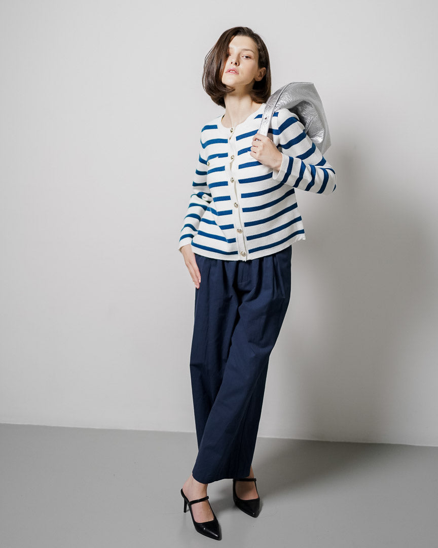 Nowela Striped Knit  Blue Cardigan – Outer Rajut Wanita