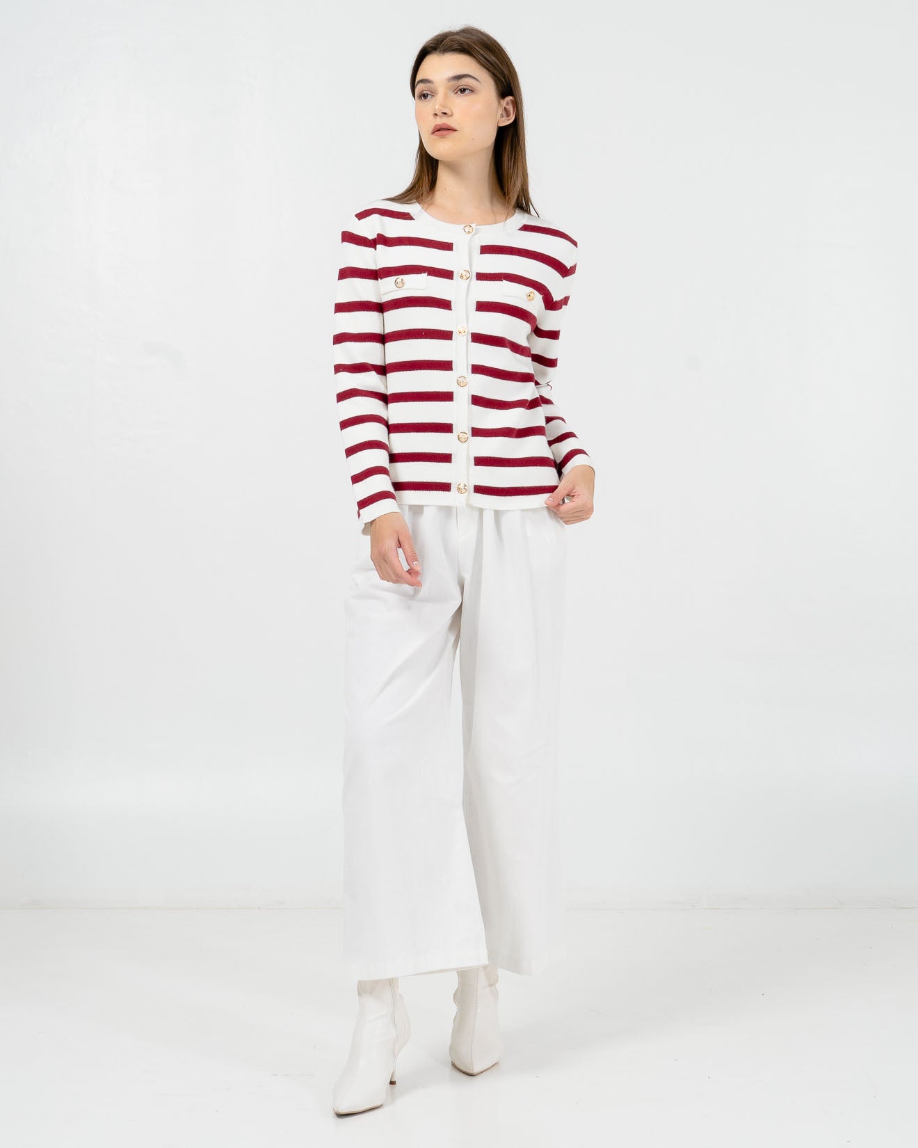 Nowela Striped Knit Red Cardigan – Outer Rajut Wanita